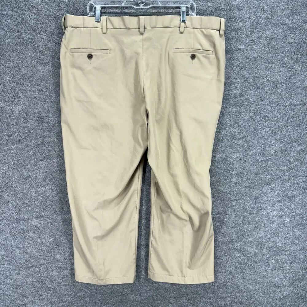Haggar Dress Pants Men 42*28 Beige High Rise Pleated Pockets Classic Fit